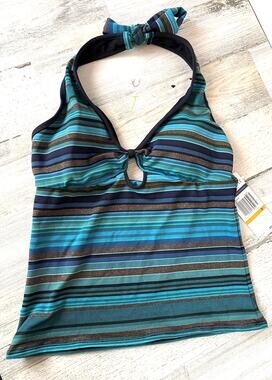 Anne Cole Womens S Blue Stripe Tankini Top Coastal Swimwear NWT